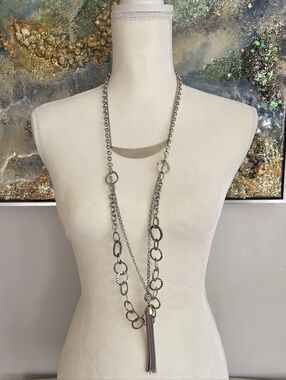 Chico's Long  3 Layered Silver Tone Women Jewelry